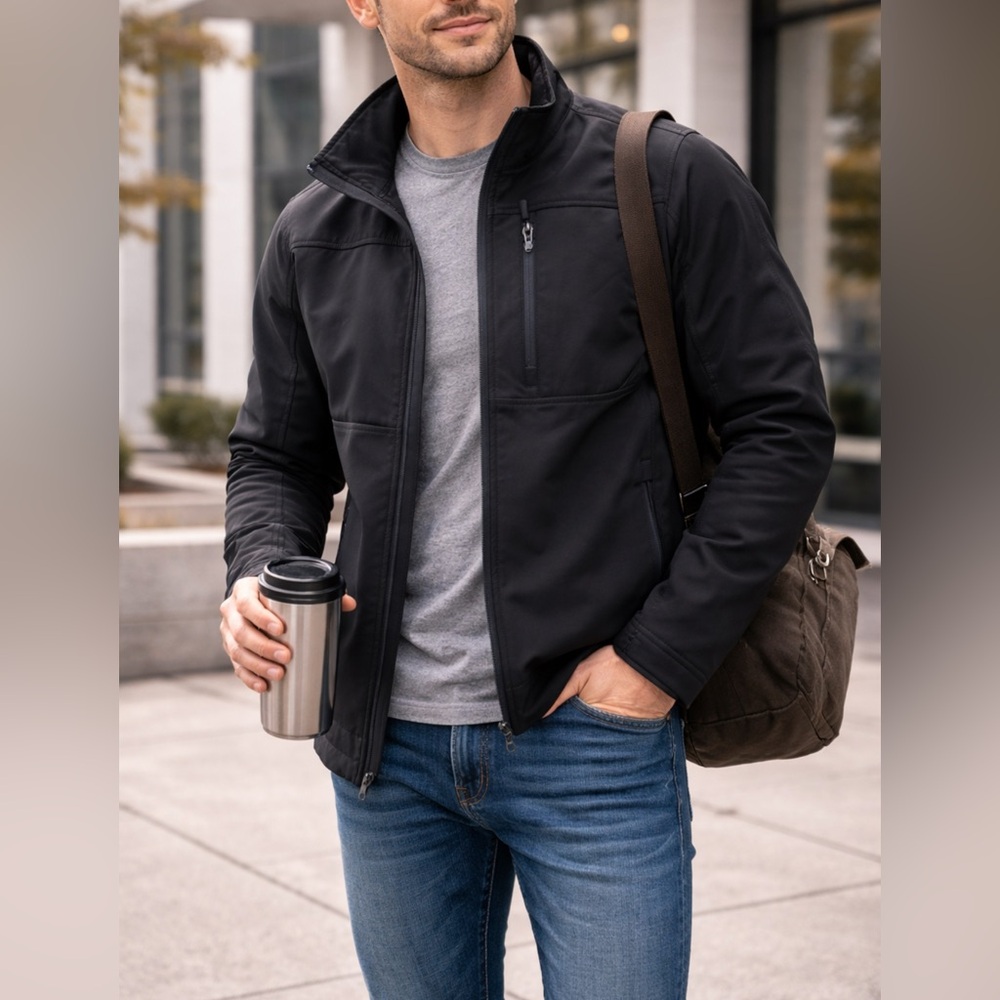 ✨ Tek Gear Black‎ Softshell Jacket M Cozy Fleece Active Outdoor Zip ✨